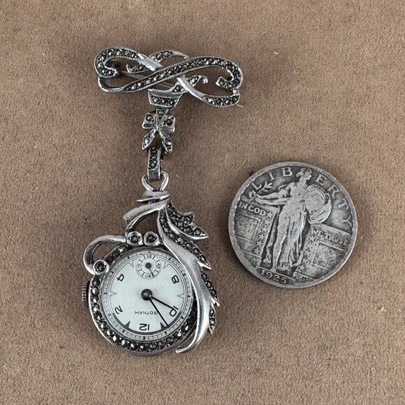 Fabulous Vintage 1920's Gotham Ladies Flower Art Deco Broach, Pendant Watch - Picture 6 of 6